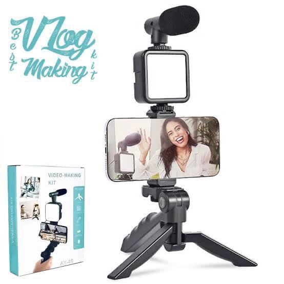 Ay-49 Video Making Kit, Vlogging Tripod Triple Band Light