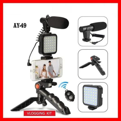 Ay-49 Video Making Kit, Vlogging Tripod Triple Band Light