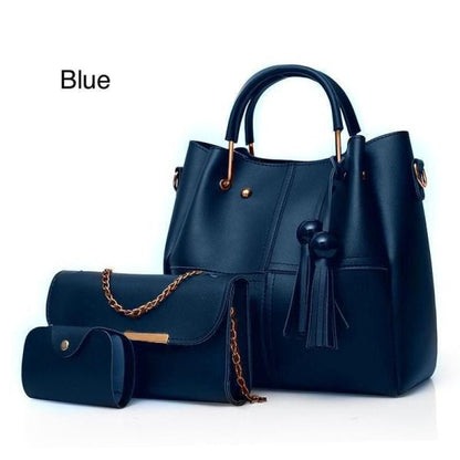 High Quality Cynthetic Leather 3 Piece Hand Bag Set With Hand Clutch And Mini Wallet