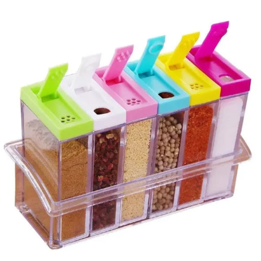 Set Of 6 Spice Jars | Masala  Dispenser | Crystal Seasoning Box